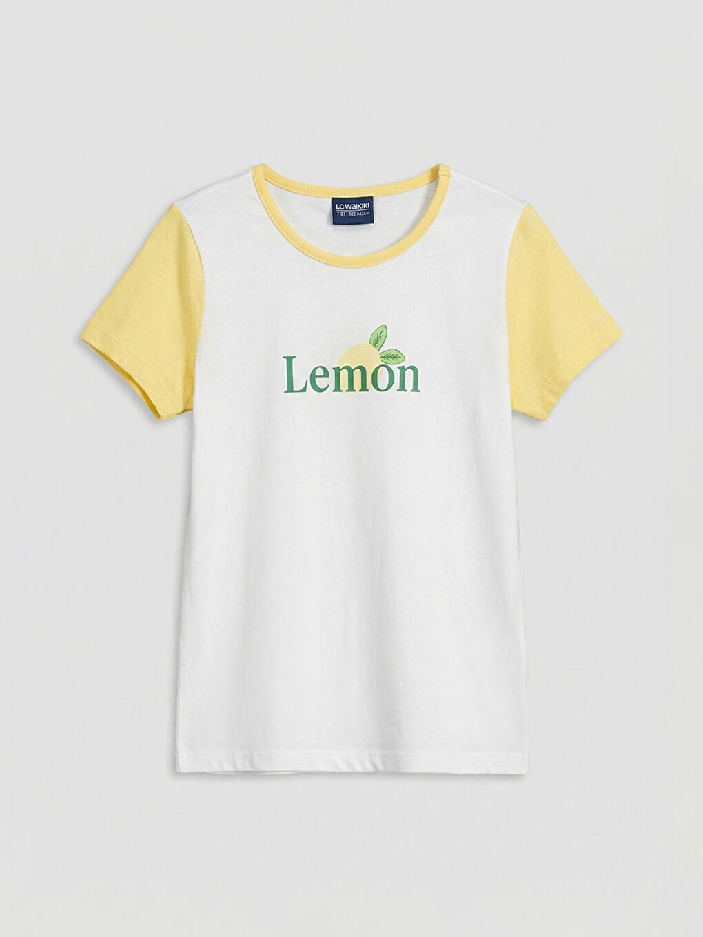 Sarı Bisiklet Yaka Baskılı Kız Çocuk Tişört