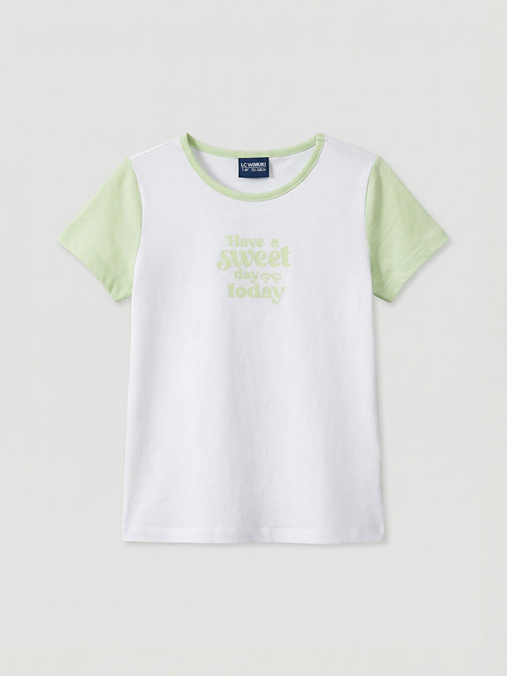 Yeşil Bisiklet Yaka Baskılı Kız Çocuk Tişört