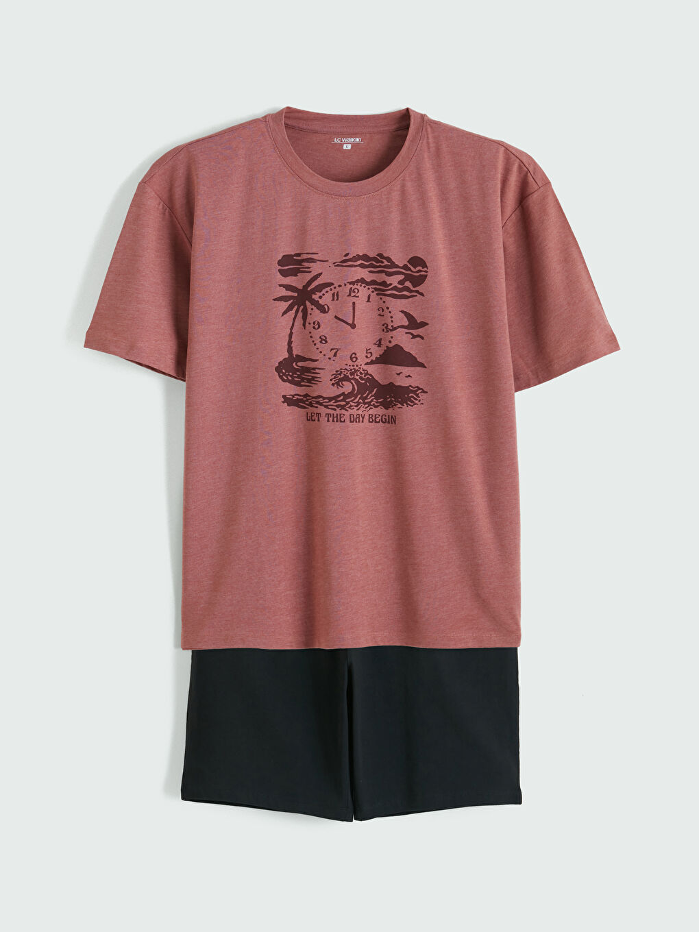 Pembe  Baskılı Erkek Şortlu Pijama Takımı-5