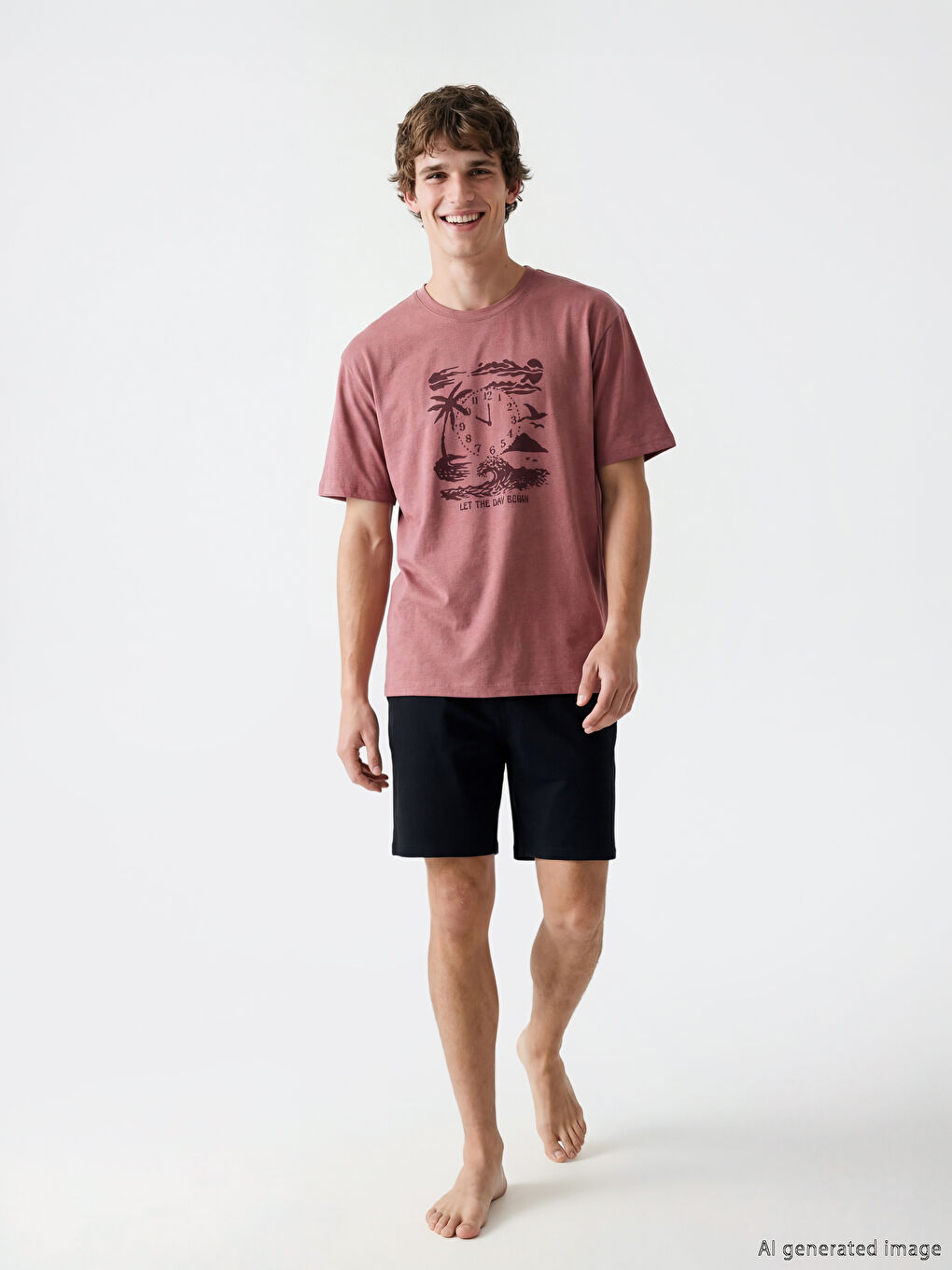 Pembe  Baskılı Erkek Şortlu Pijama Takımı-1