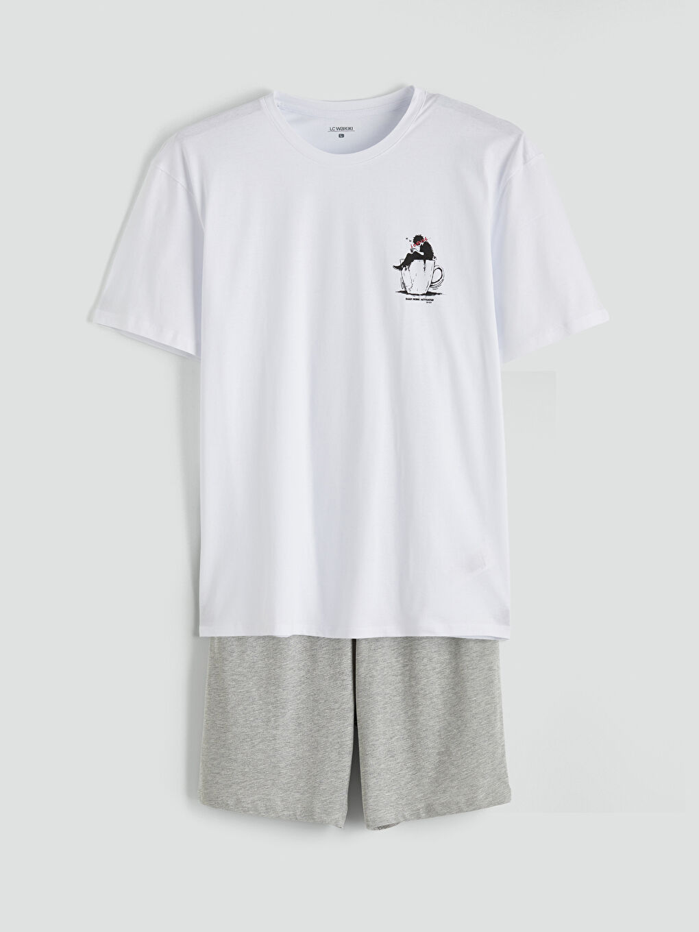 Beyaz Standart Kalıp Erkek Şortlu Pijama Takımı-4