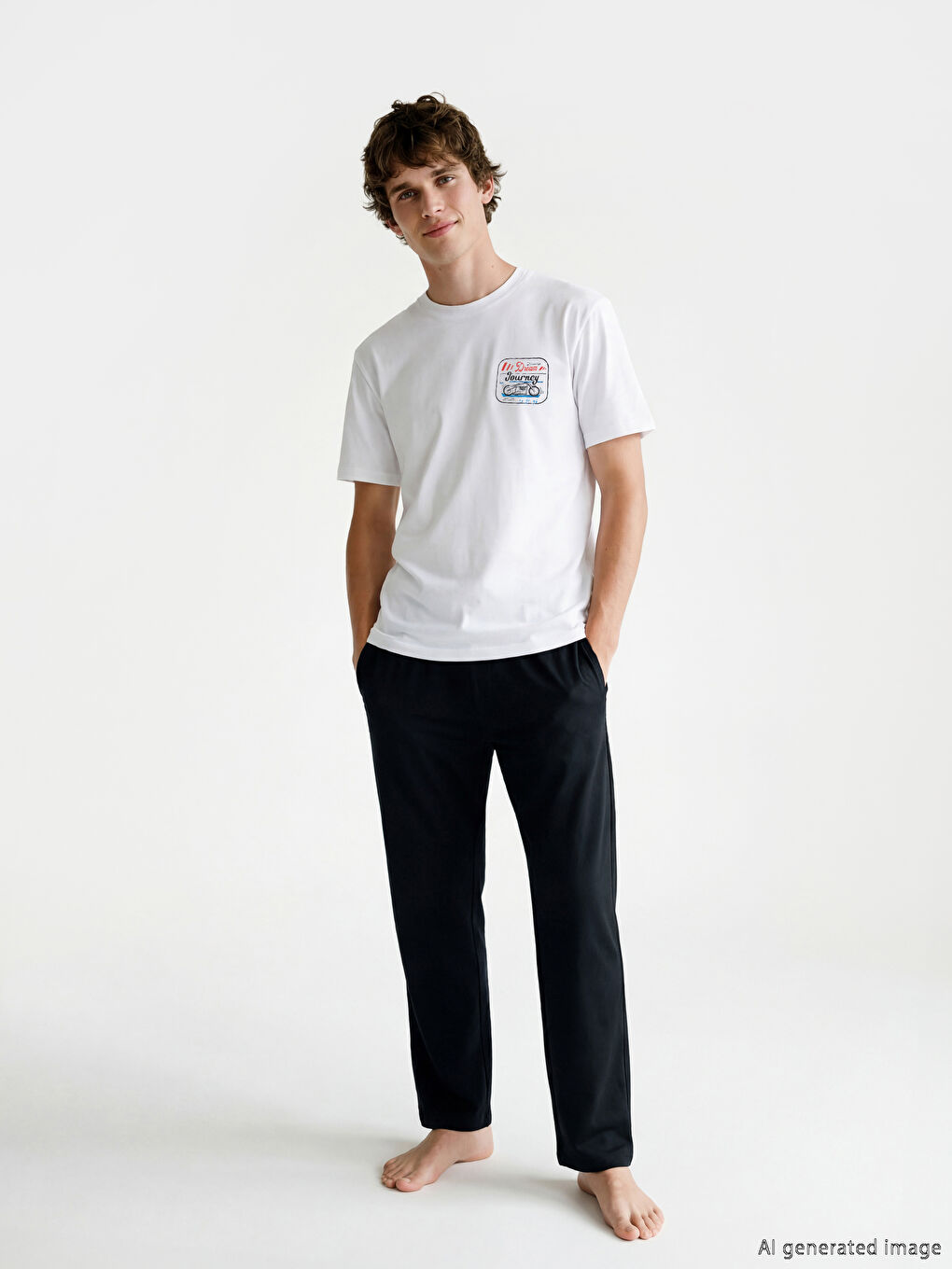 Beyaz Standart Kalıp Baskılı Erkek Pijama Takım