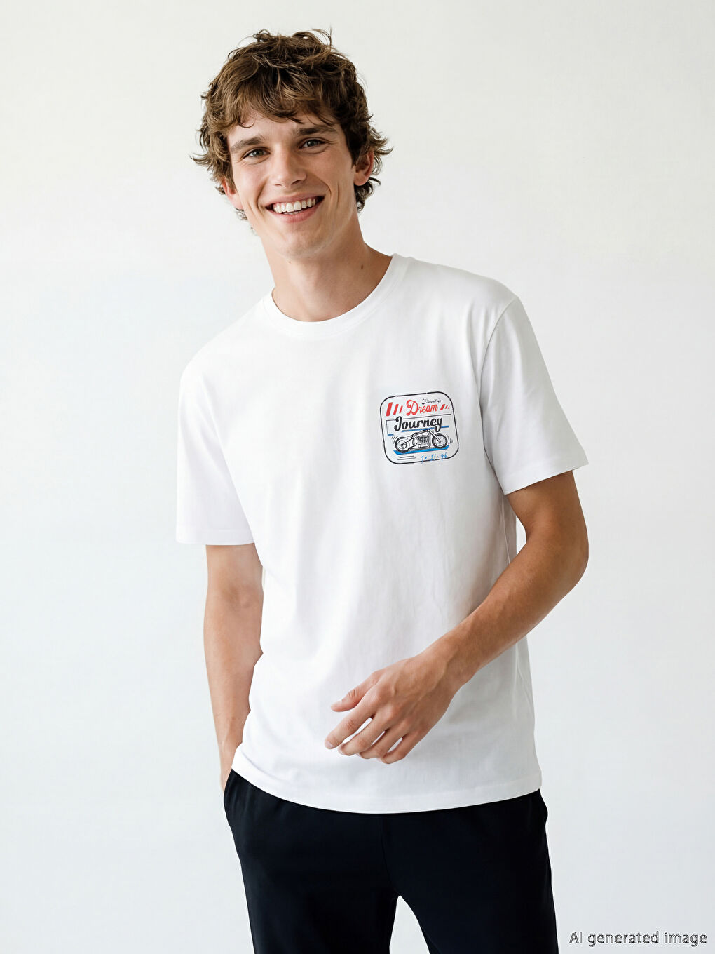 Beyaz Standart Kalıp Baskılı Erkek Pijama Takım-1