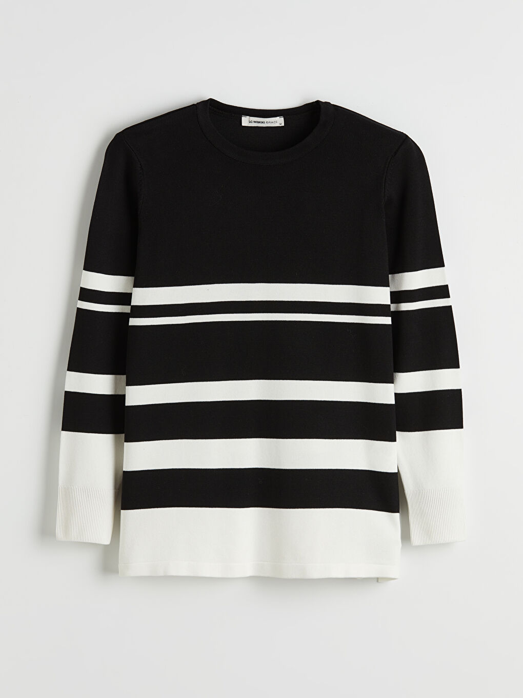 Siyah Bisiklet Yaka Çizgili Kadın Triko Kazak-4