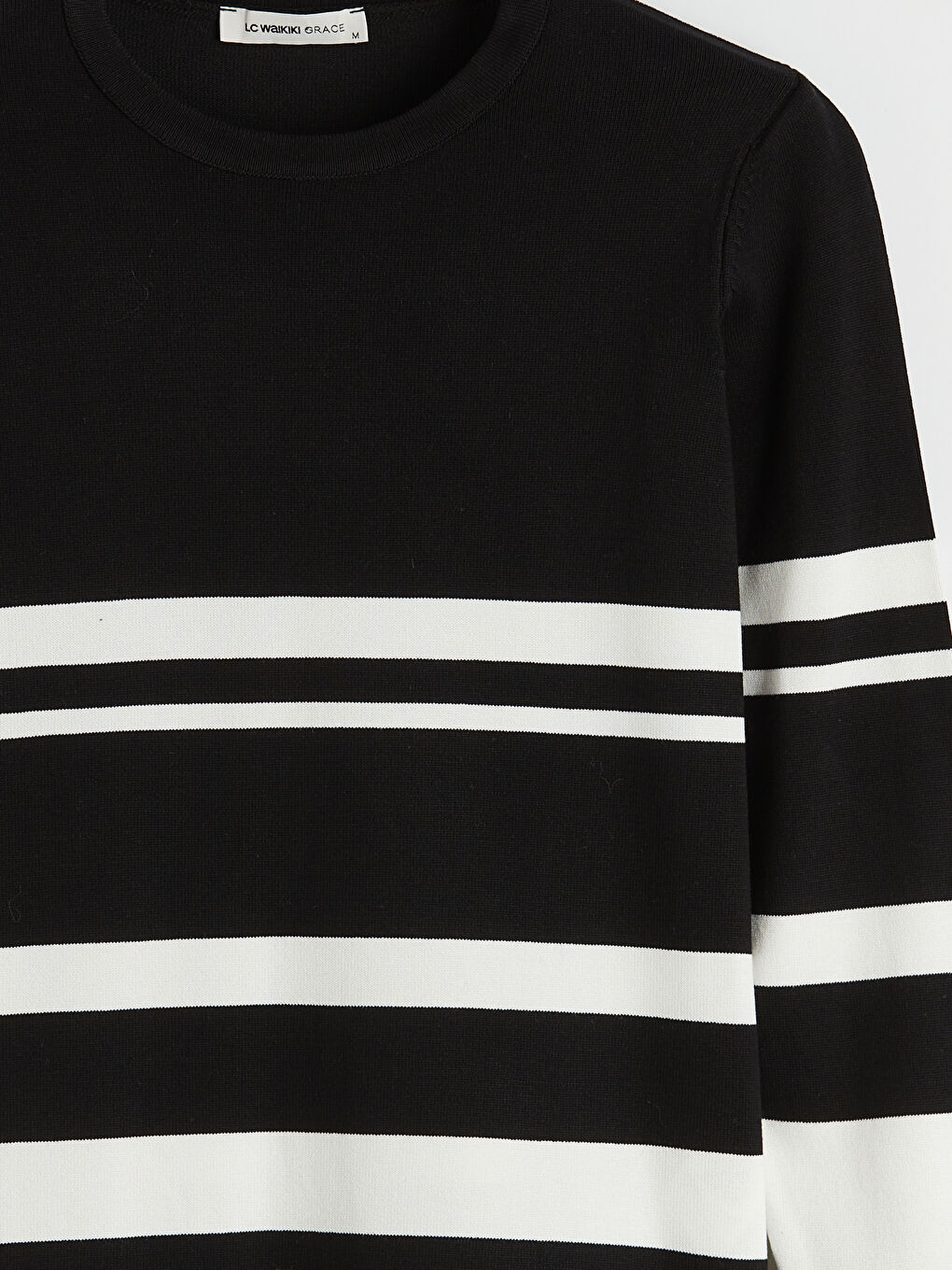 Siyah Bisiklet Yaka Çizgili Kadın Triko Kazak-5