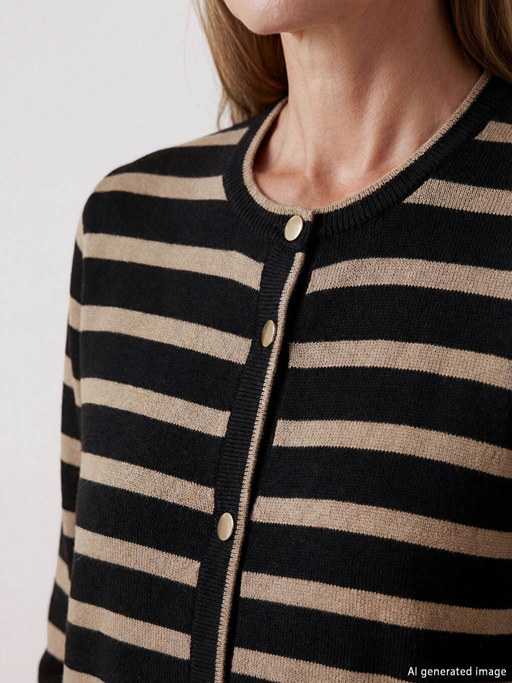 Crew Neck Striped Women's Tricot Cardigan-2