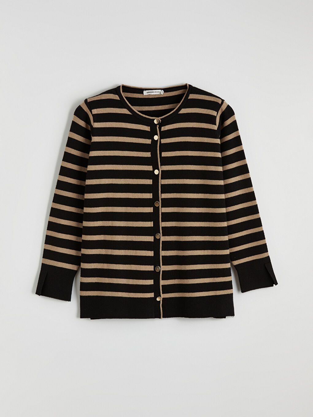 Crew Neck Striped Women's Tricot Cardigan-3