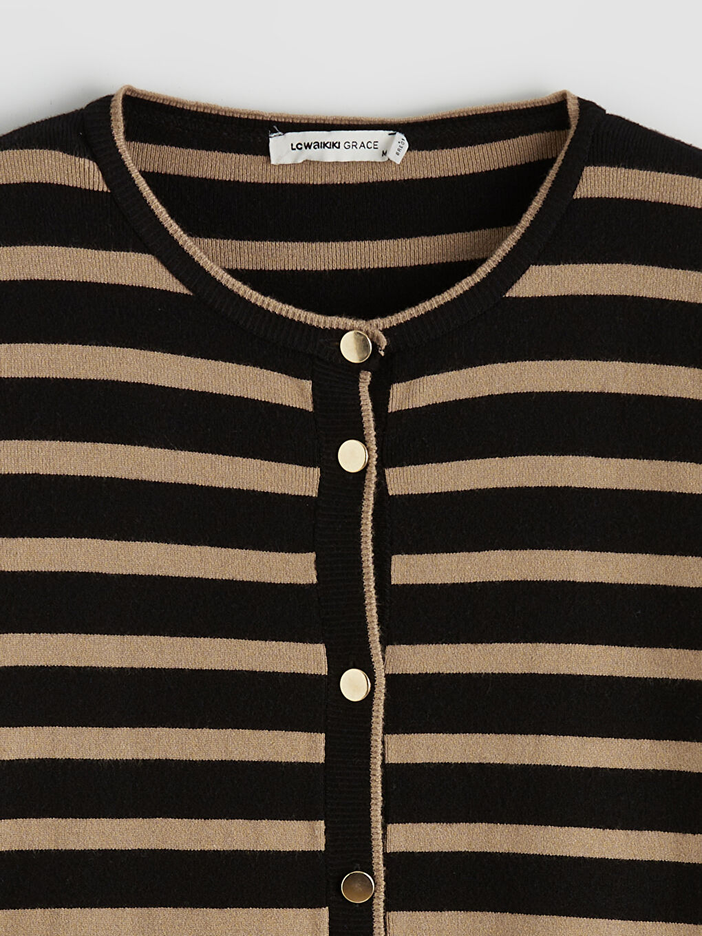 Crew Neck Striped Women's Tricot Cardigan-4