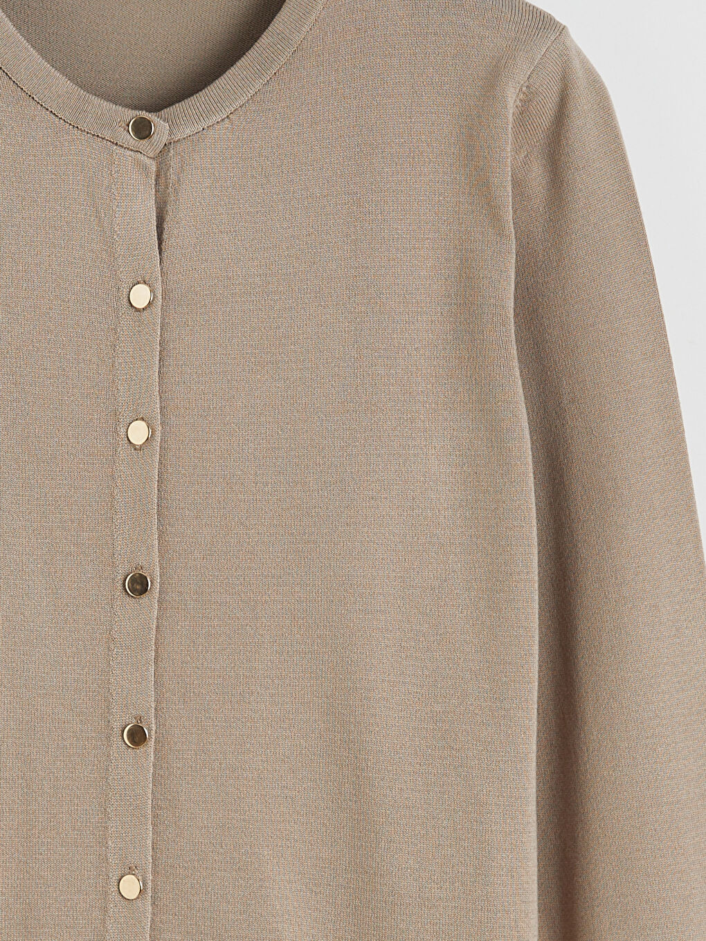 Bej Bisiklet Yaka Kadın Triko Hırka-1