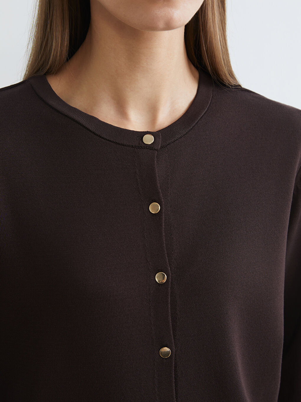 Kahverengi Bisiklet Yaka Kadın Triko Hırka-2