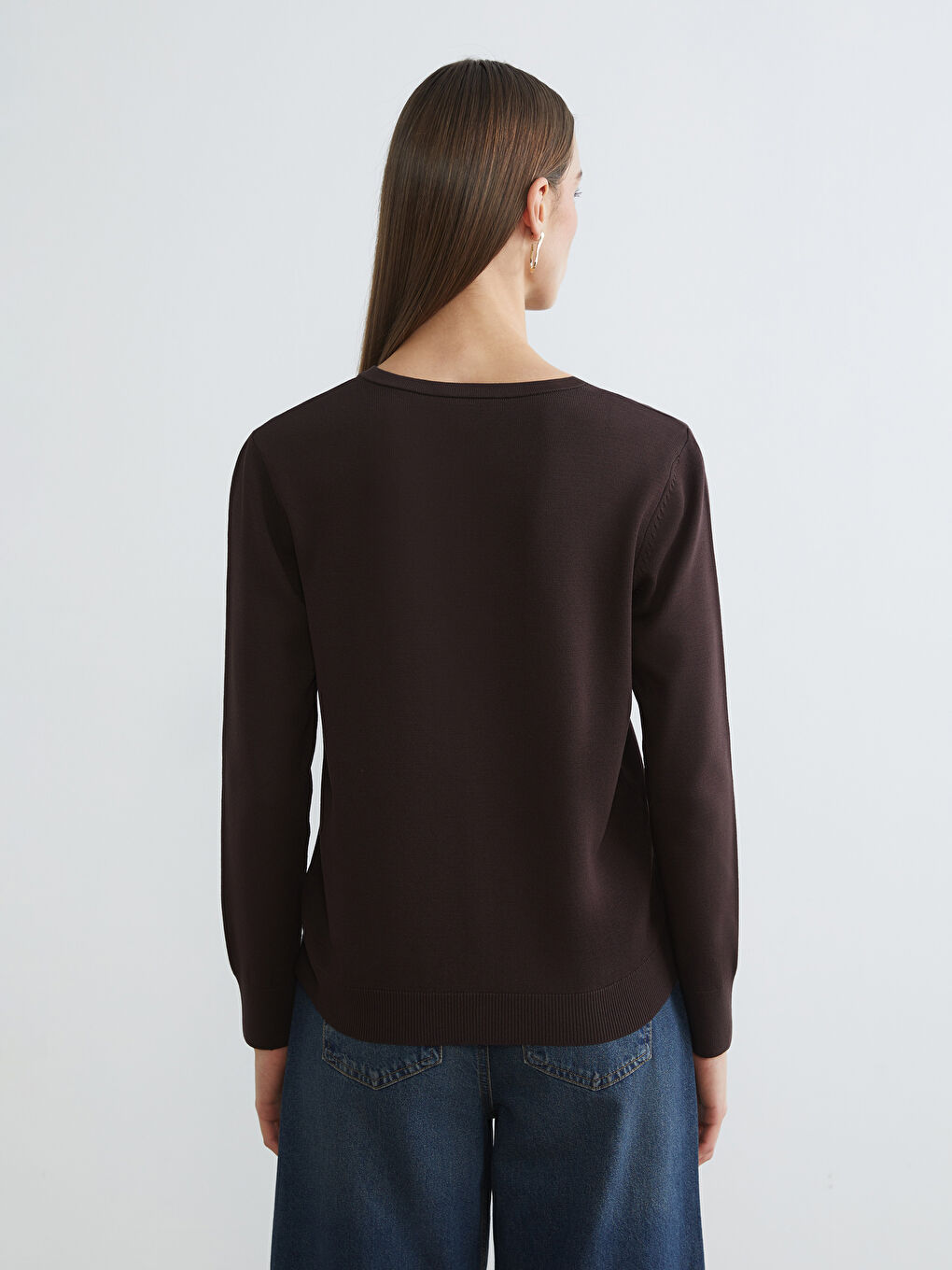 Kahverengi Bisiklet Yaka Kadın Triko Hırka-3