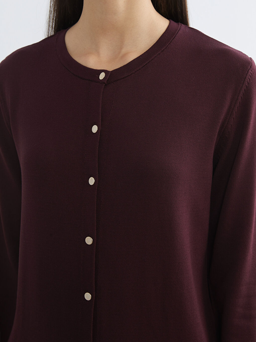 Mürdüm Bisiklet Yaka Kadın Triko Hırka-2