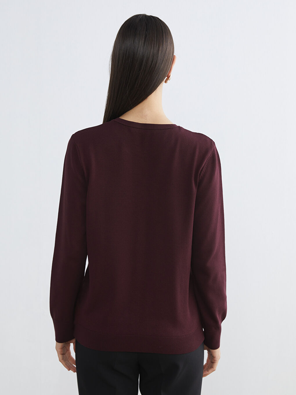 Mürdüm Bisiklet Yaka Kadın Triko Hırka-3