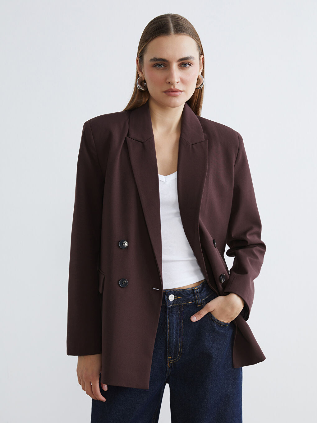 Bordo Kruvaze Yaka Kadın Blazer Ceket