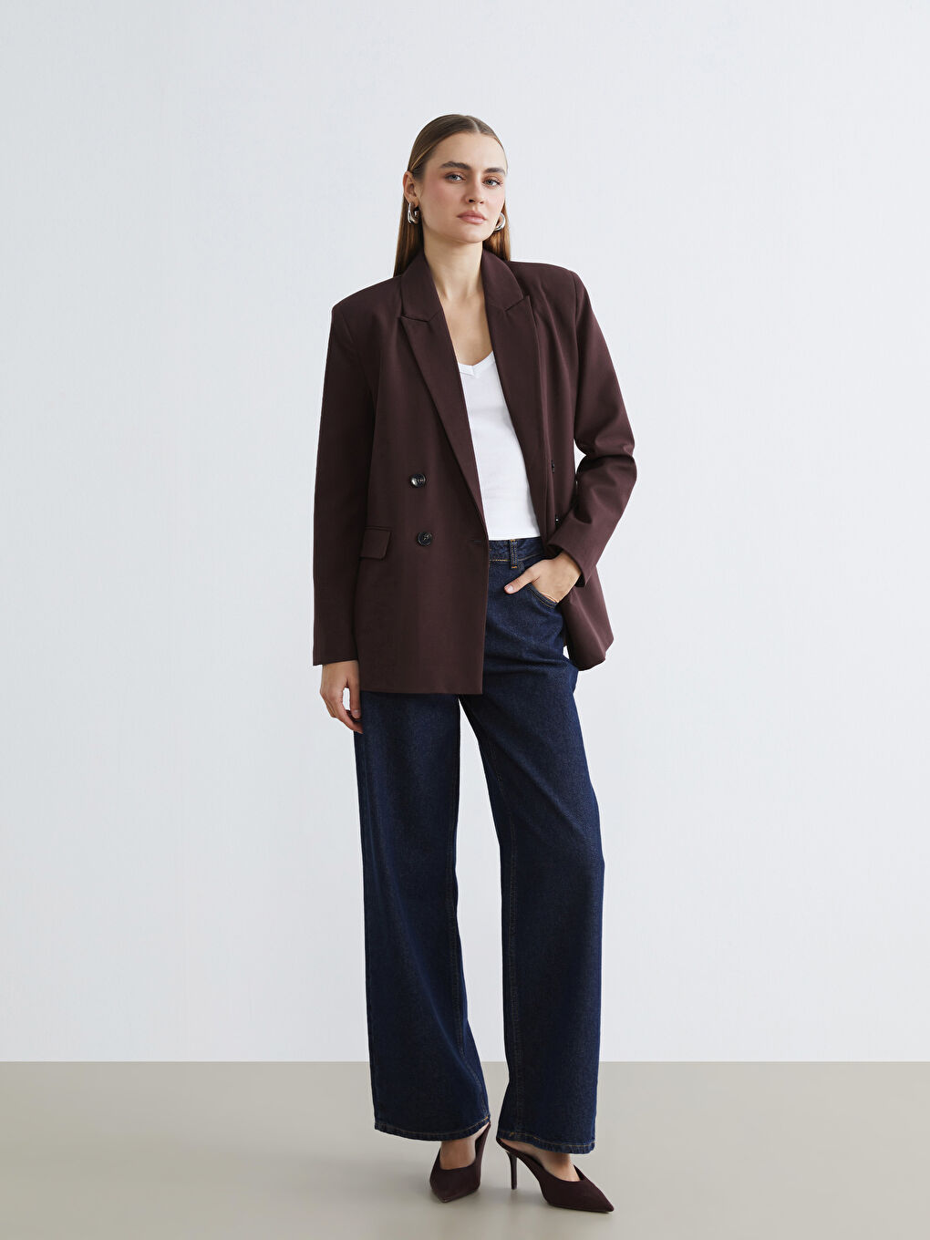 Bordo Kruvaze Yaka Kadın Blazer Ceket-1