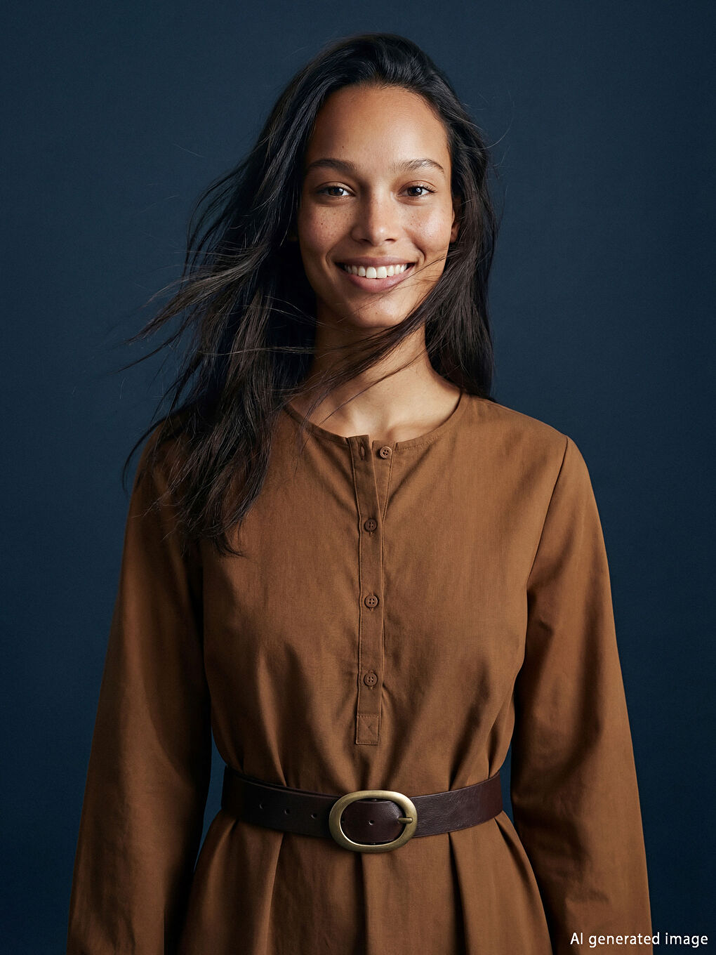 Kahverengi Bisiklet Yaka Kuşaklı Elbise-1