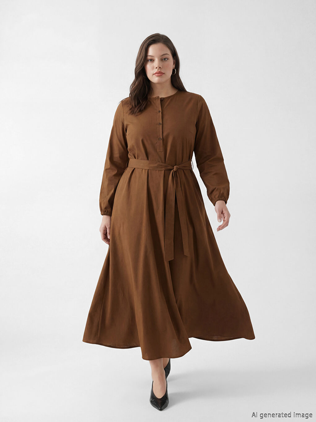 Rochie cu decolteu rotund și curea-3