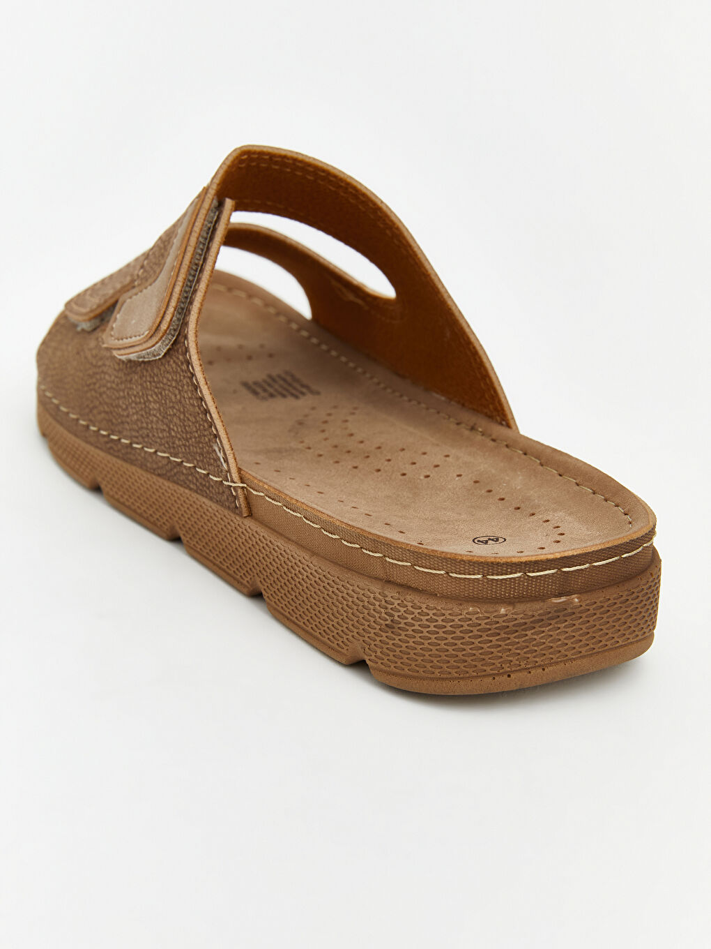 Bej Çift Bantlı Cırt Cırt Kapamalı Erkek Terlik-4