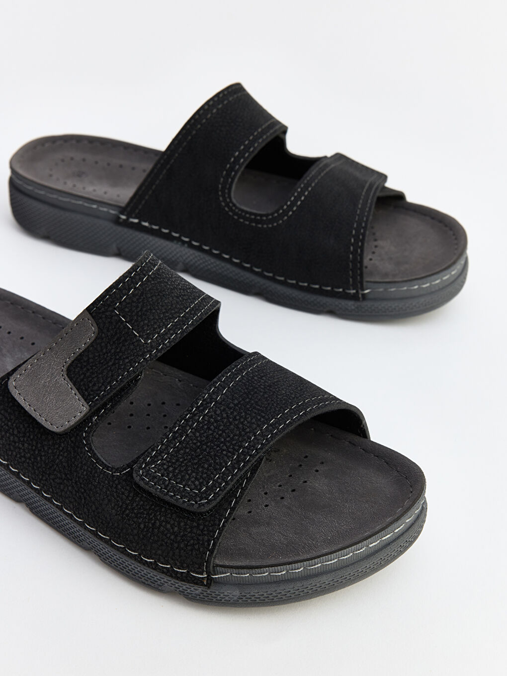 Siyah Çift Bantlı Cırt Cırt Kapamalı Erkek Terlik-2
