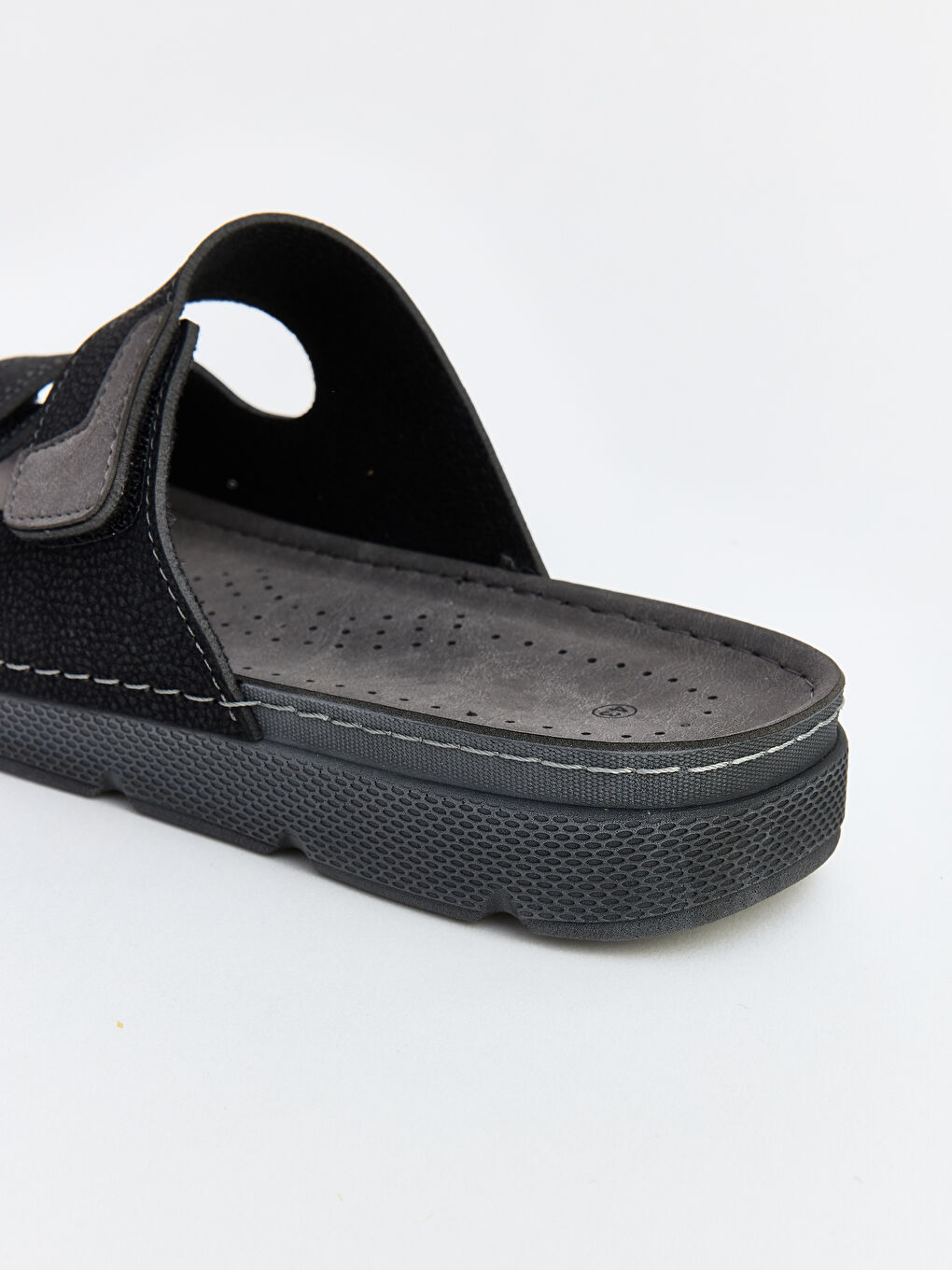 Siyah Çift Bantlı Cırt Cırt Kapamalı Erkek Terlik-4