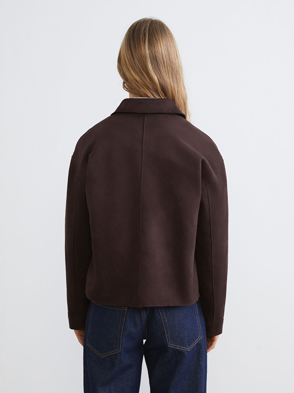 Kahverengi Süet Görünümlü Kadın Gömlek Ceket-3