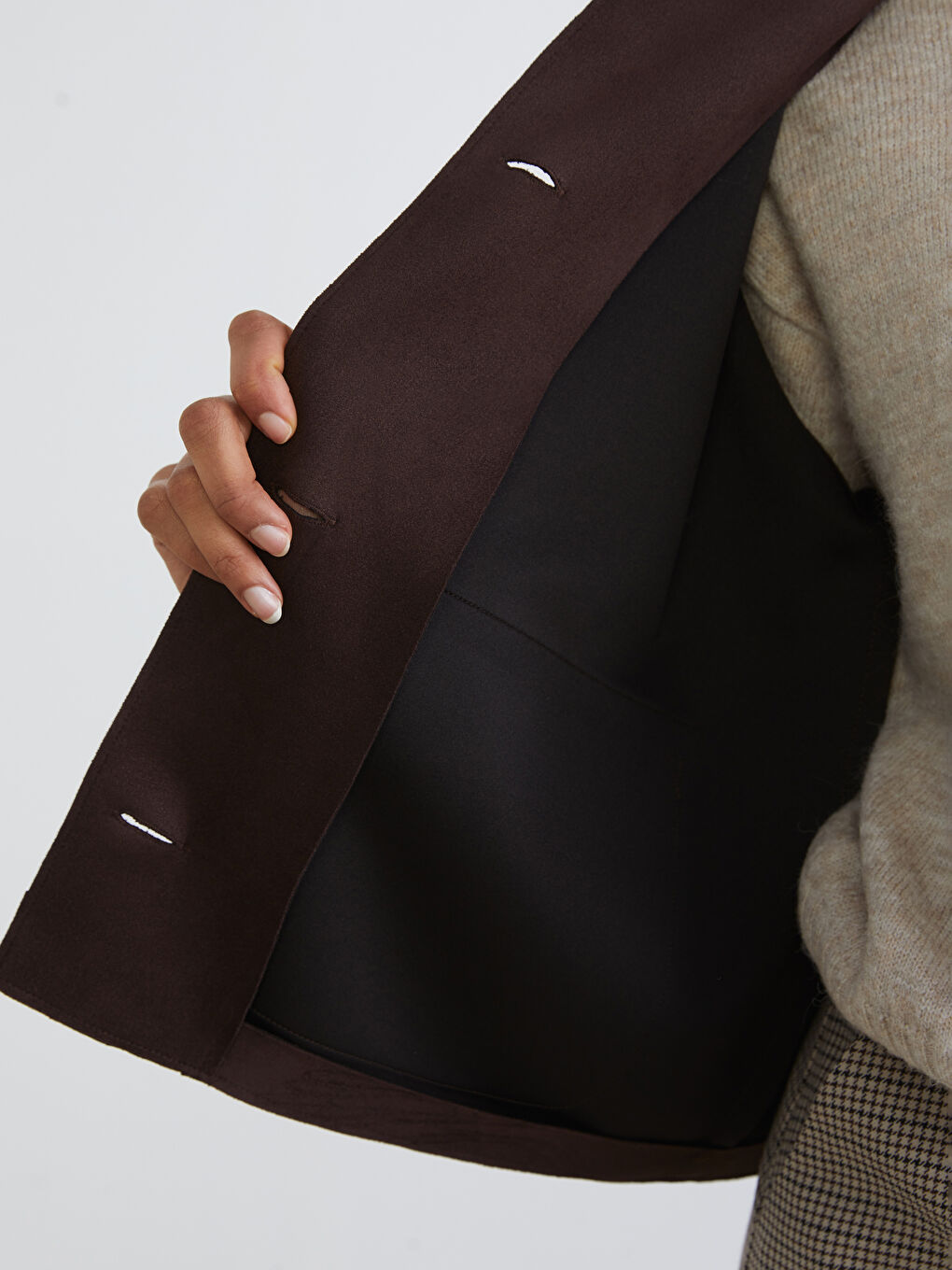 Kahverengi Gömlek Yaka Oversize Süet Görünümlü Kadın Ceket-3