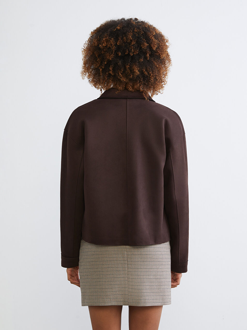 Kahverengi Gömlek Yaka Oversize Süet Görünümlü Kadın Ceket-4
