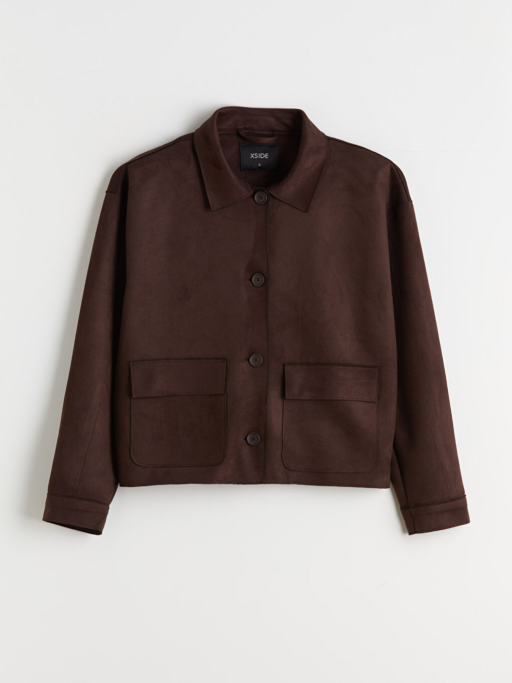 Kahverengi Gömlek Yaka Oversize Süet Görünümlü Kadın Ceket-5