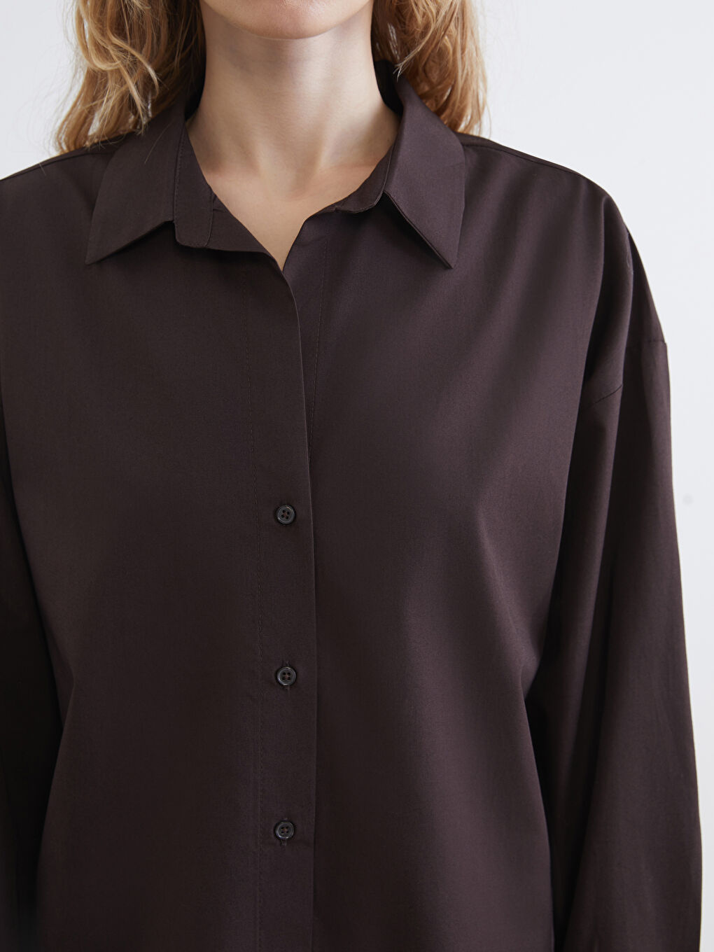 Kahverengi Poplin Kadın Gömlek-2