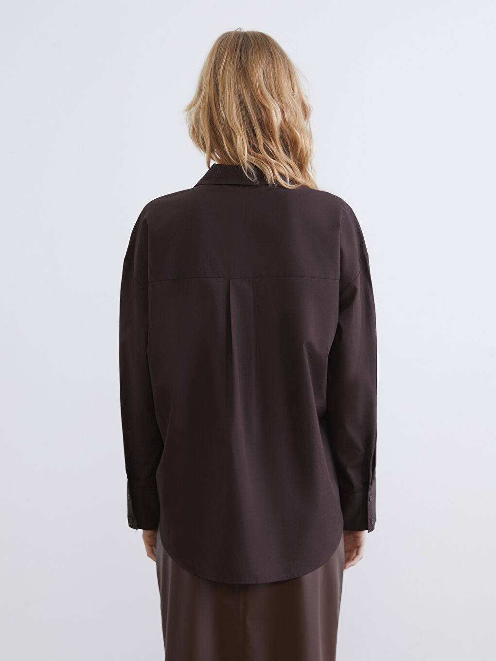Kahverengi Poplin Kadın Gömlek-3