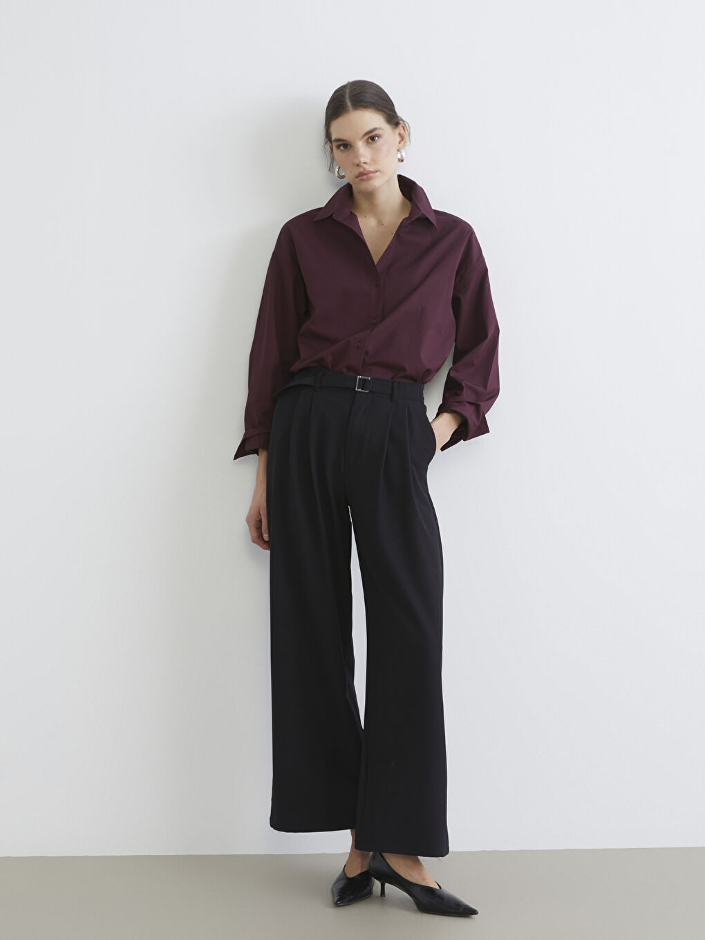 Mürdüm Poplin Kadın Gömlek-1