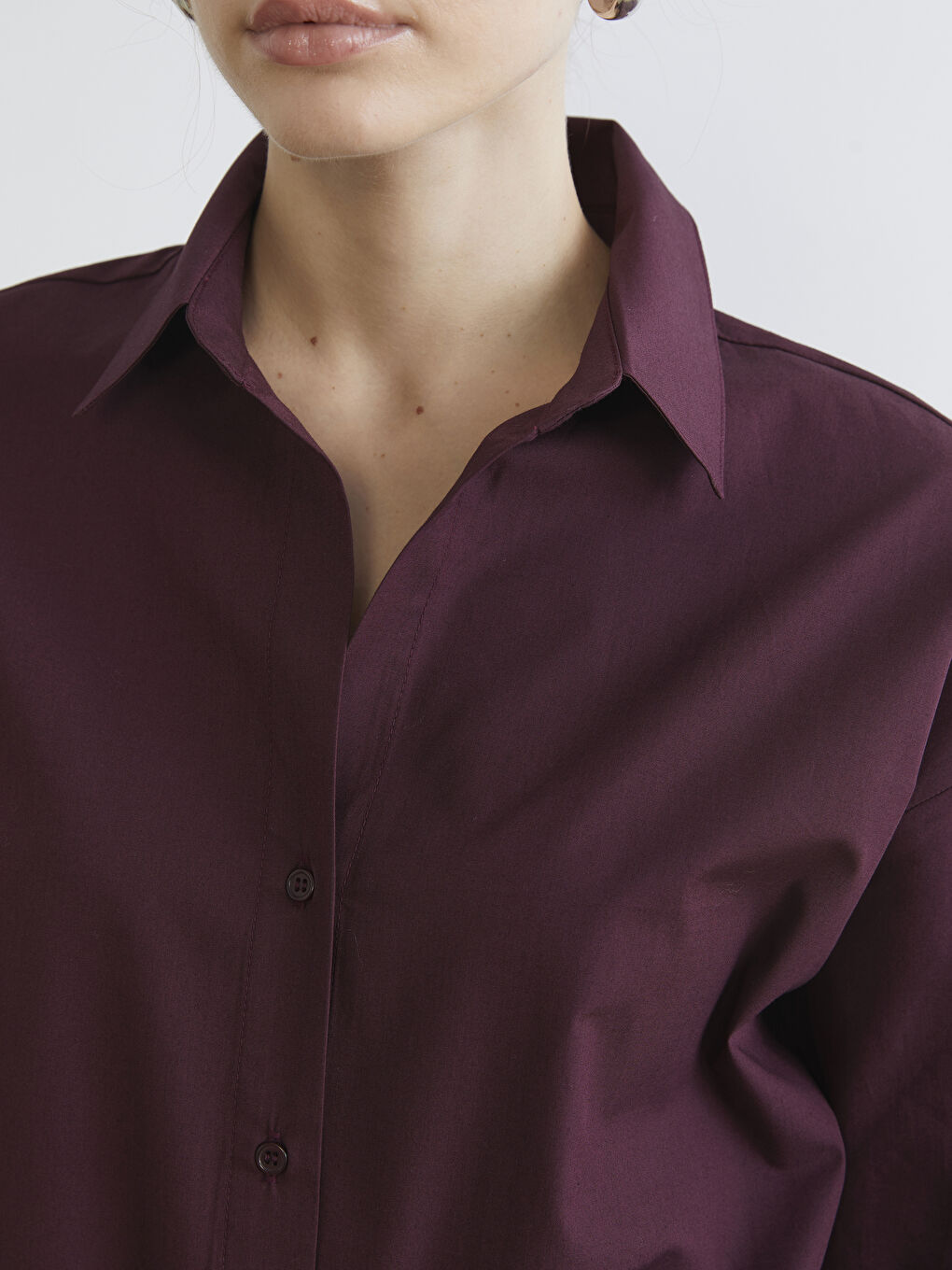 Mürdüm Poplin Kadın Gömlek-2