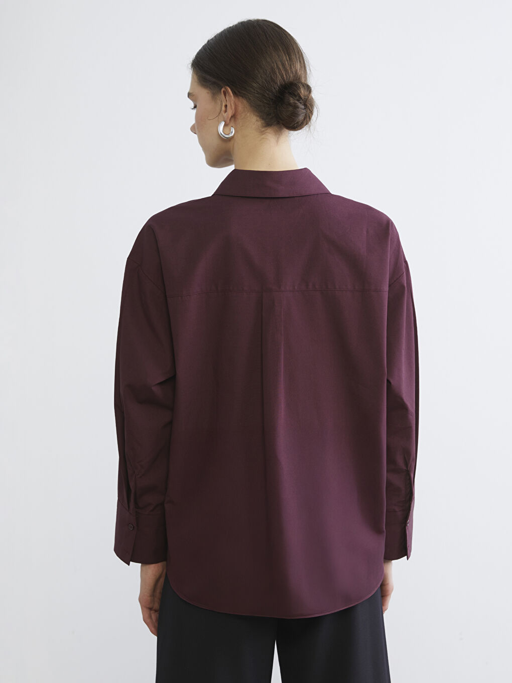 Mürdüm Poplin Kadın Gömlek-3