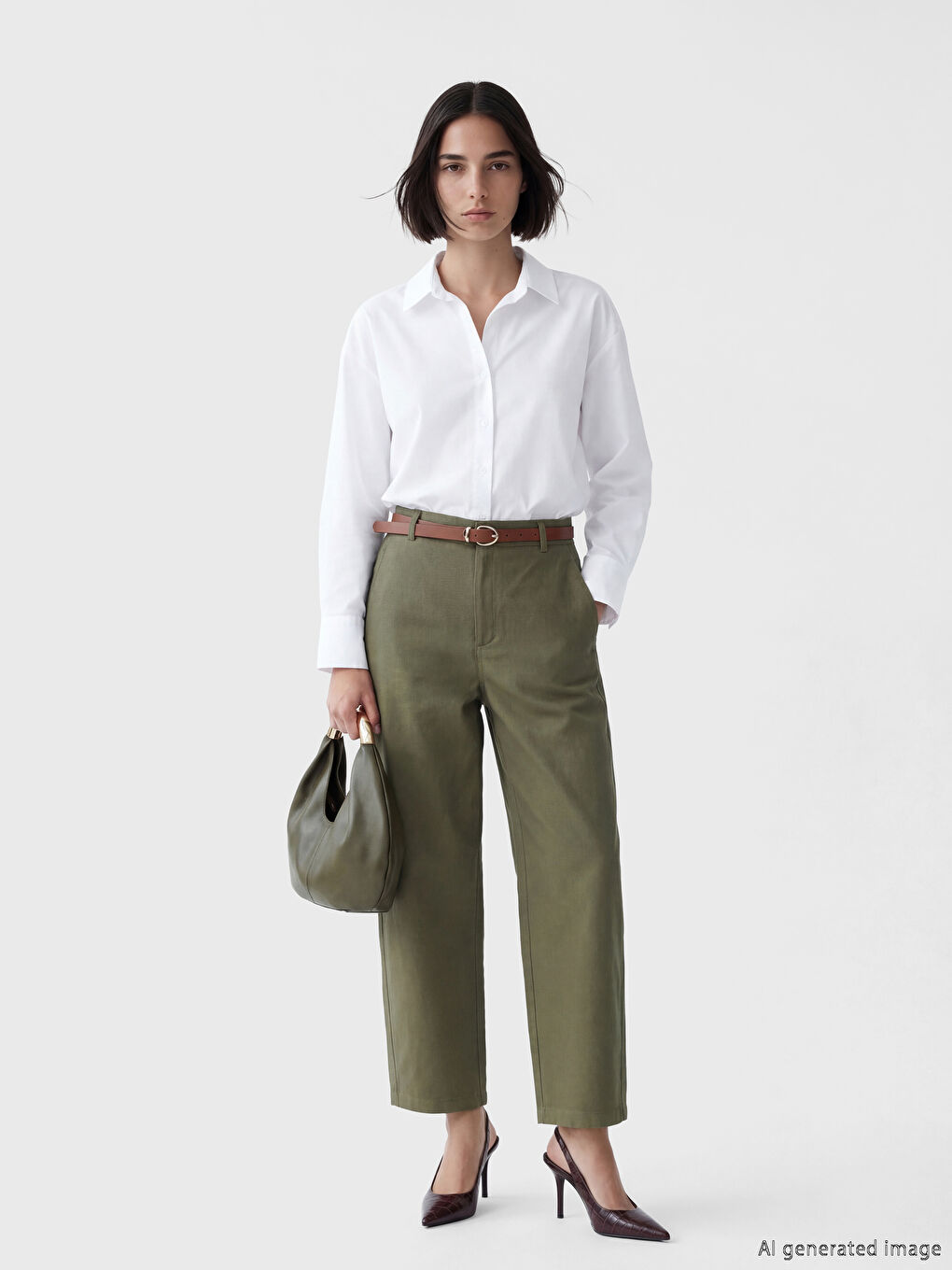 Ekru Poplin Kadın Gömlek-1