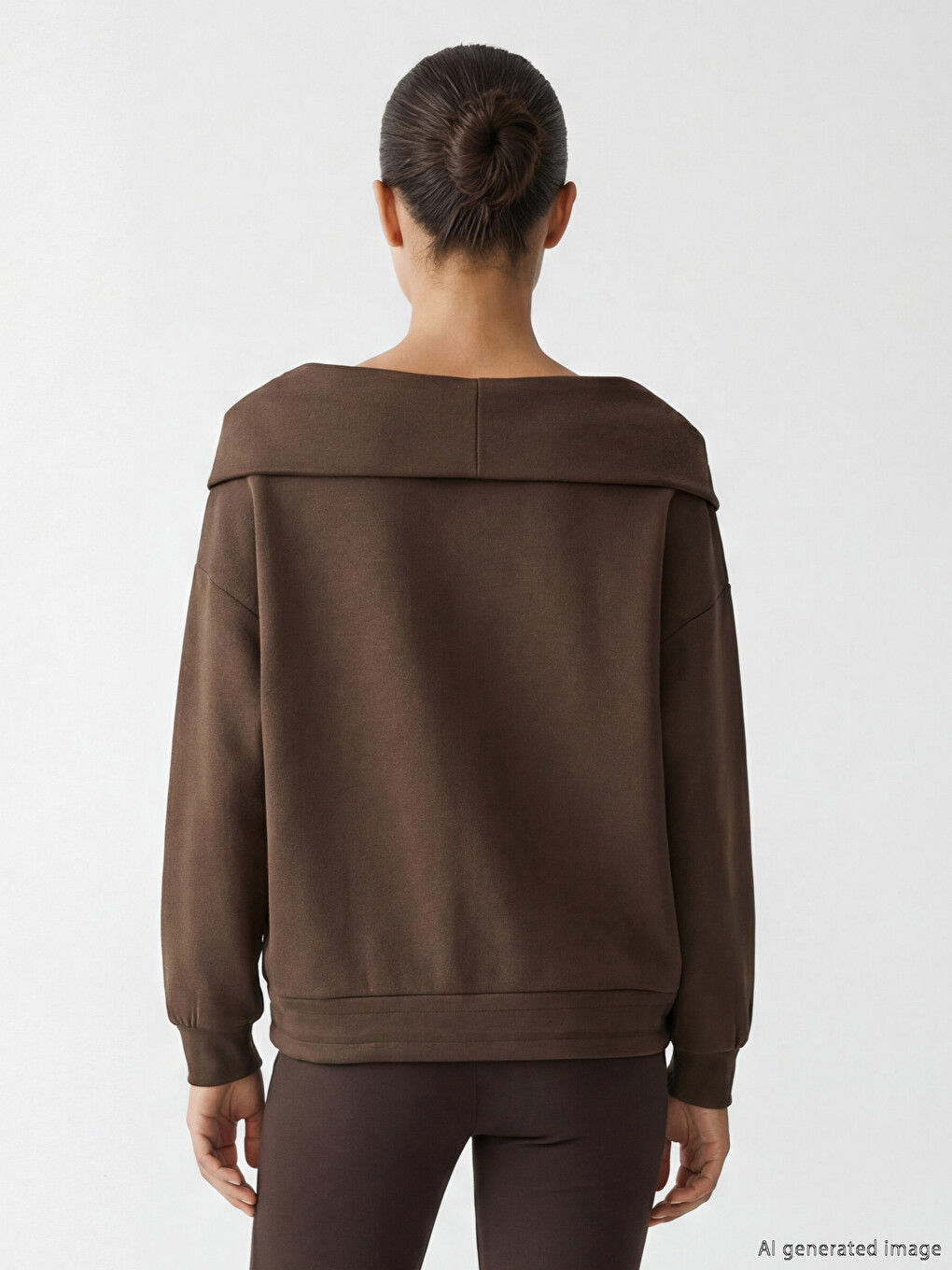 Kahverengi Polo Yaka Oversize Kadın Sweatshirt-3