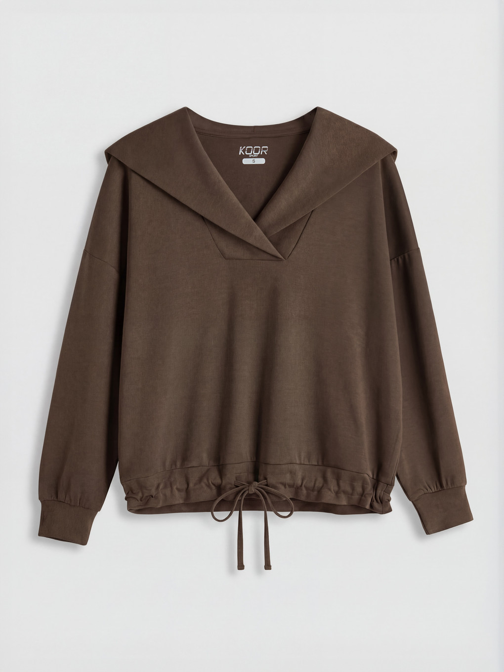 Kahverengi Polo Yaka Oversize Kadın Sweatshirt-4