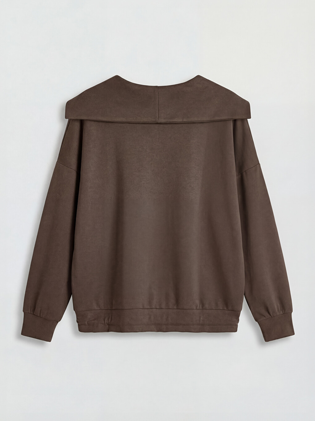 Kahverengi Polo Yaka Oversize Kadın Sweatshirt-5