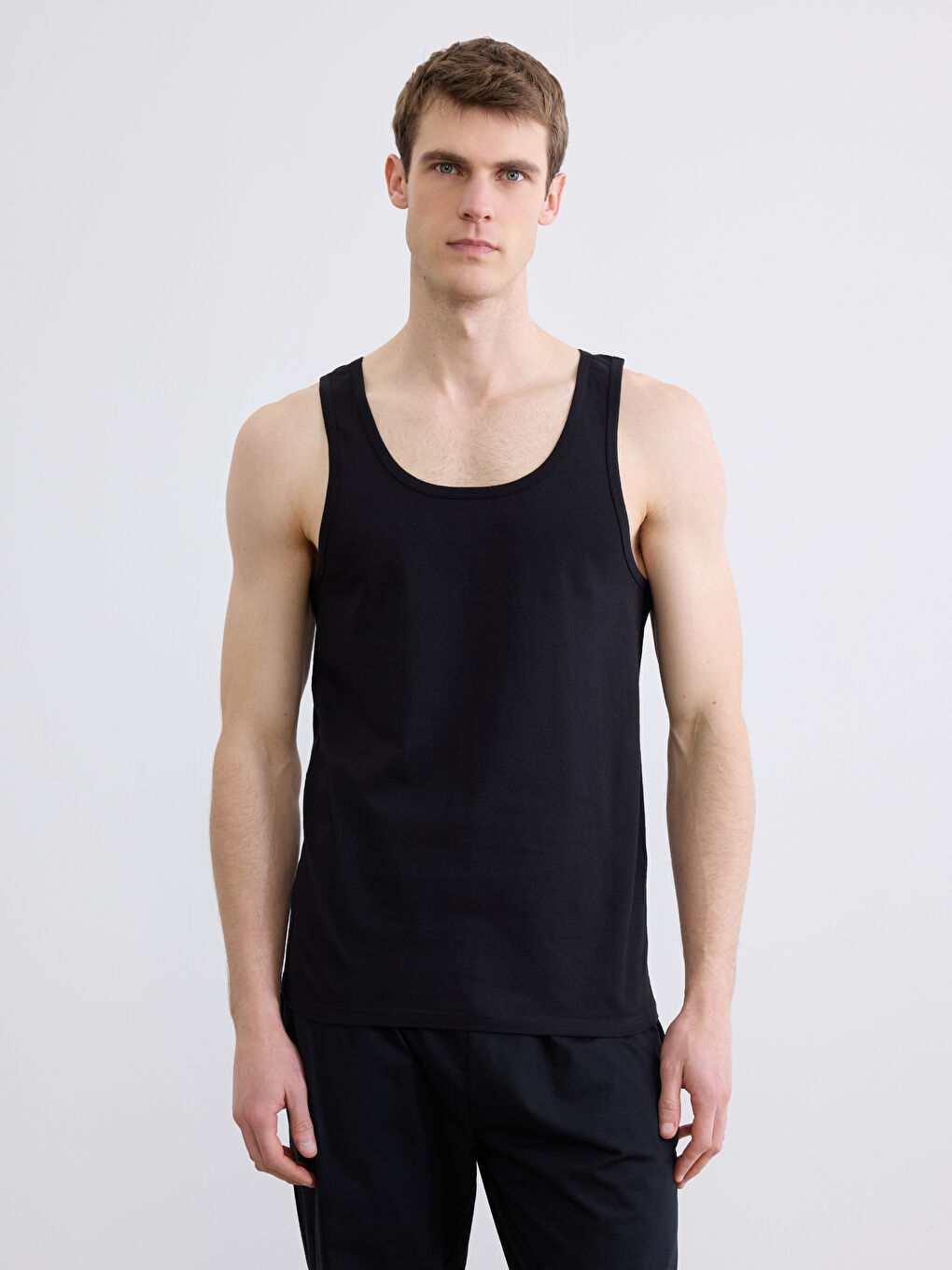 Siyah U Yaka Penye Erkek Atlet 2'li-1