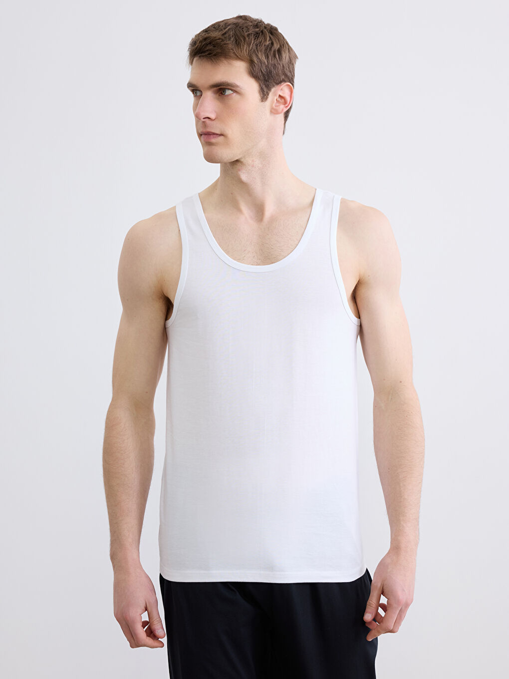 Siyah U Yaka Penye Erkek Atlet 2'li-2