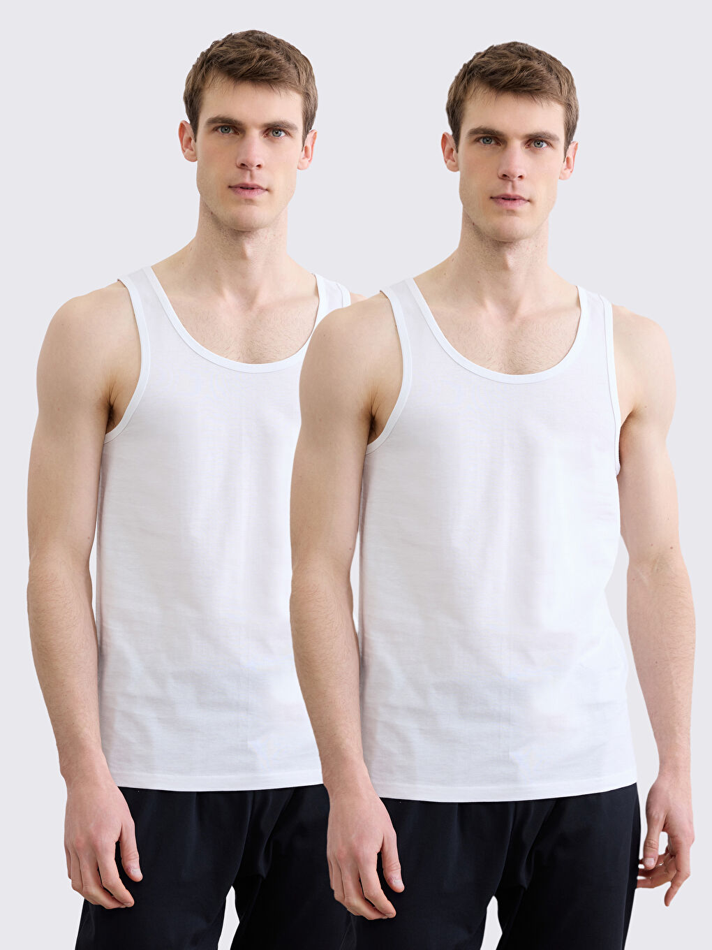 Beyaz U Yaka Penye Erkek Atlet-1