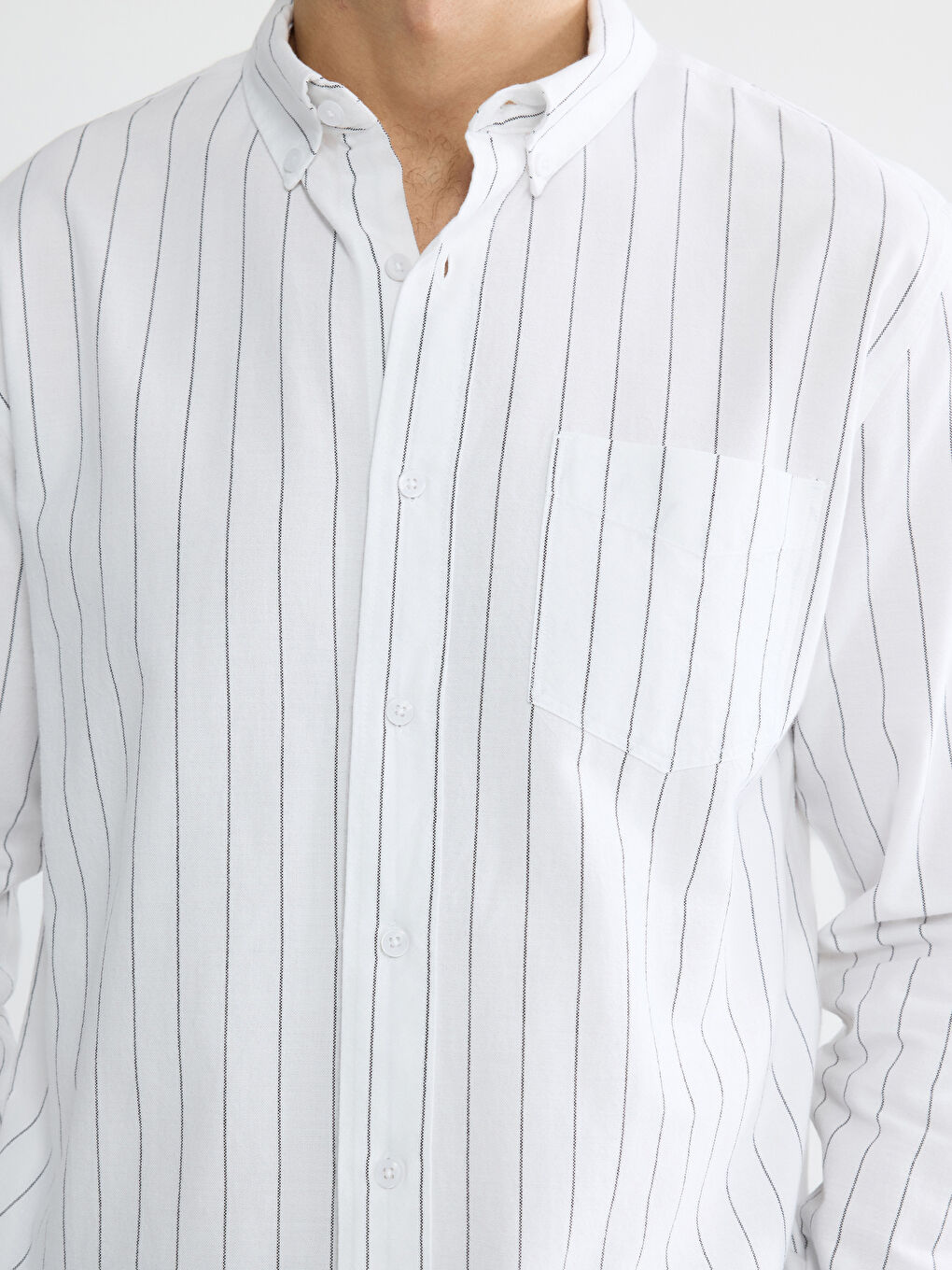 Beyaz Regular Fit Çizgili Oxford Erkek Gömlek-4