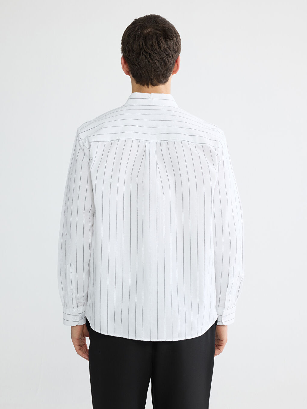 Beyaz Regular Fit Çizgili Oxford Erkek Gömlek-5