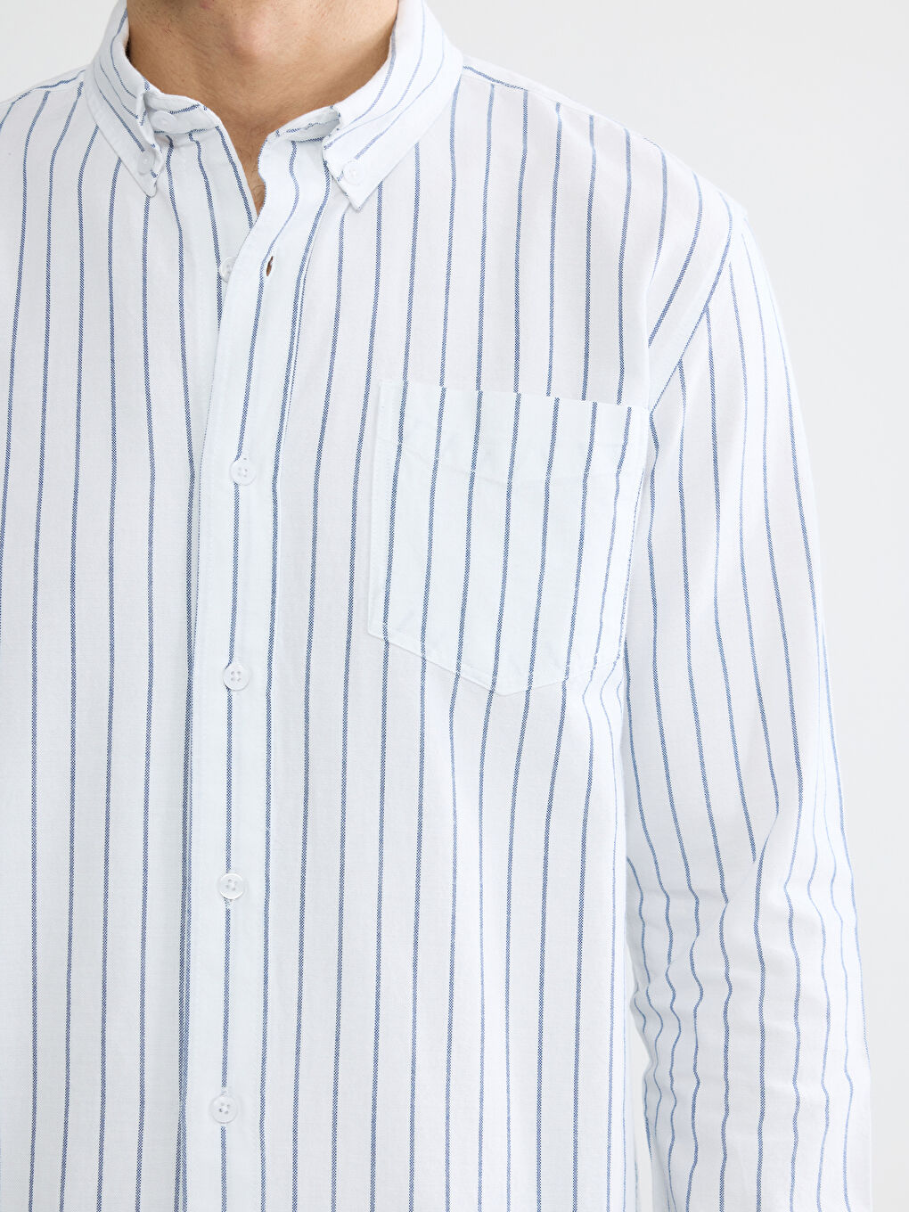 Ekru Regular Fit Çizgili Oxford Erkek Gömlek-2