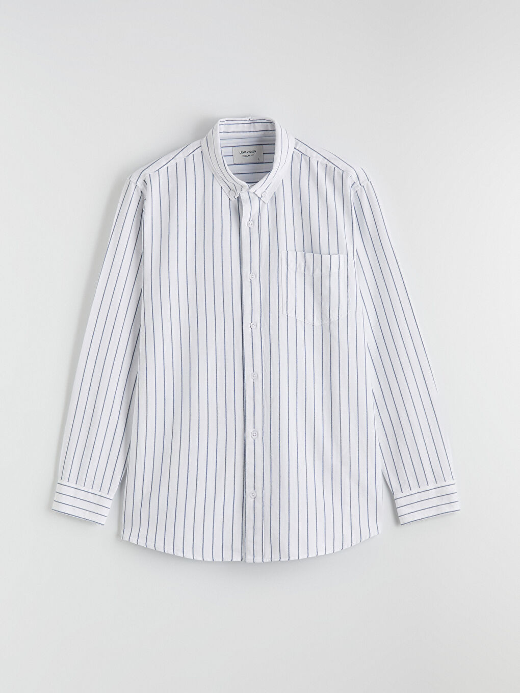 Ekru Regular Fit Çizgili Oxford Erkek Gömlek