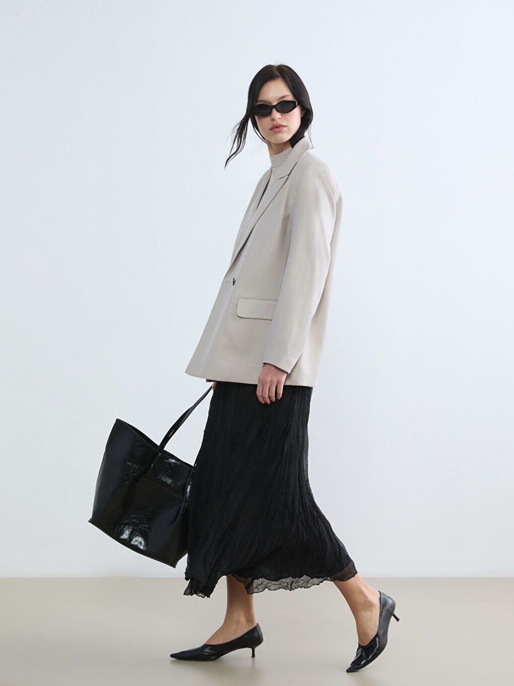 Siyah Beli Lastikli Şifon Etek