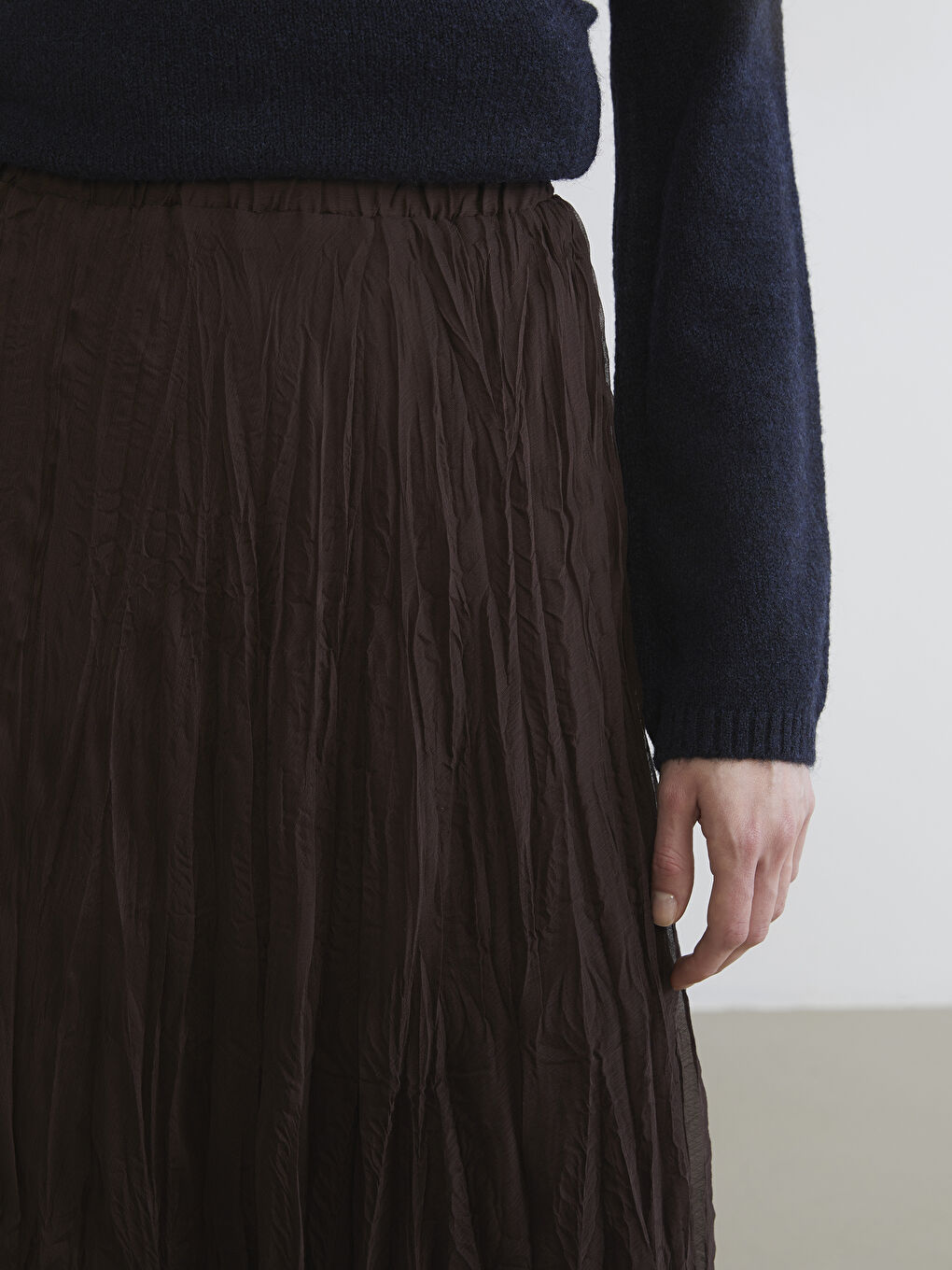 Kahverengi Beli Lastikli Şifon Etek	-2