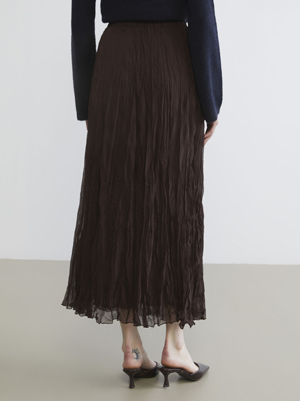 Kahverengi Beli Lastikli Şifon Etek	-3