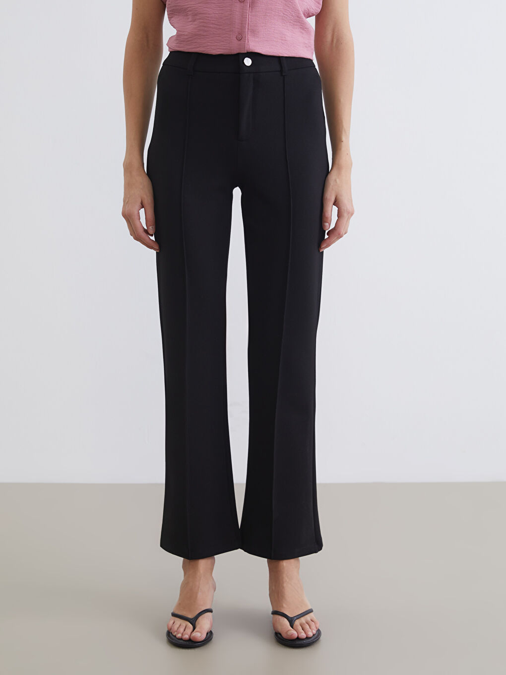 Siyah Yüksek Bel İspanyol Paça Kadın Pantolon-1