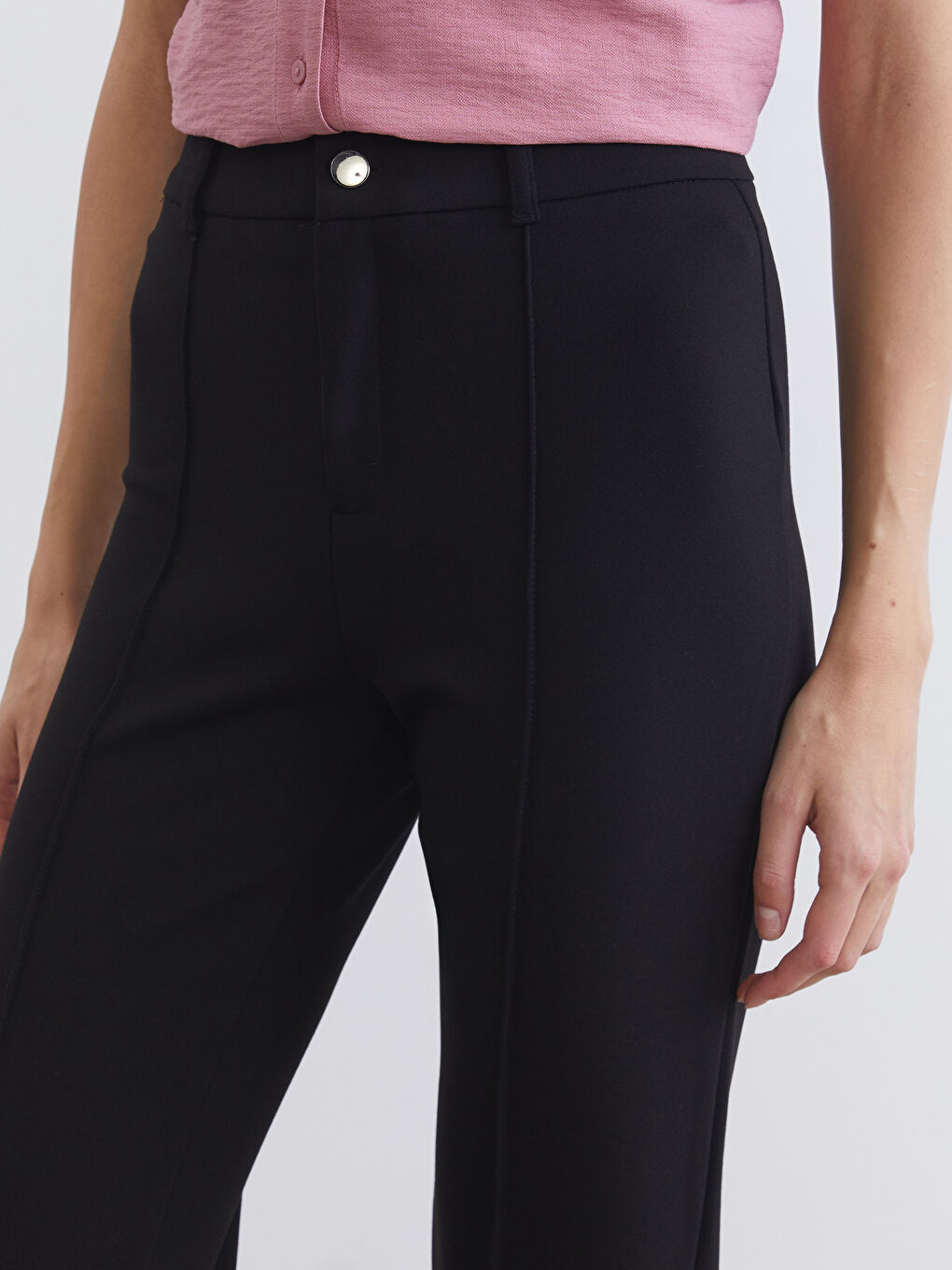 Siyah Yüksek Bel İspanyol Paça Kadın Pantolon-2