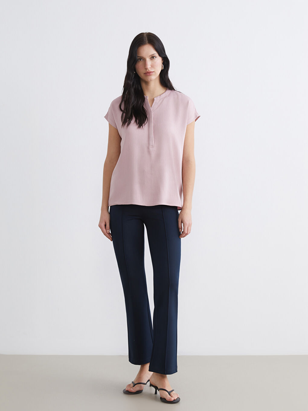 Lacivert Yüksek Bel İspanyol Paça Kadın Pantolon